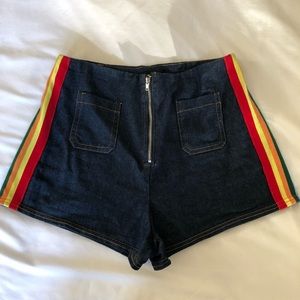 Honey Punch rainbow denim shorts
